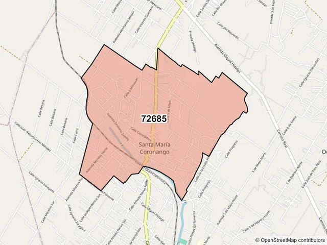 Mapa del código postal 72685, Coronango, Puebla