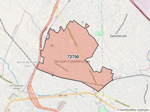 Mapa del código postal 72700, Cuautlancingo, Puebla