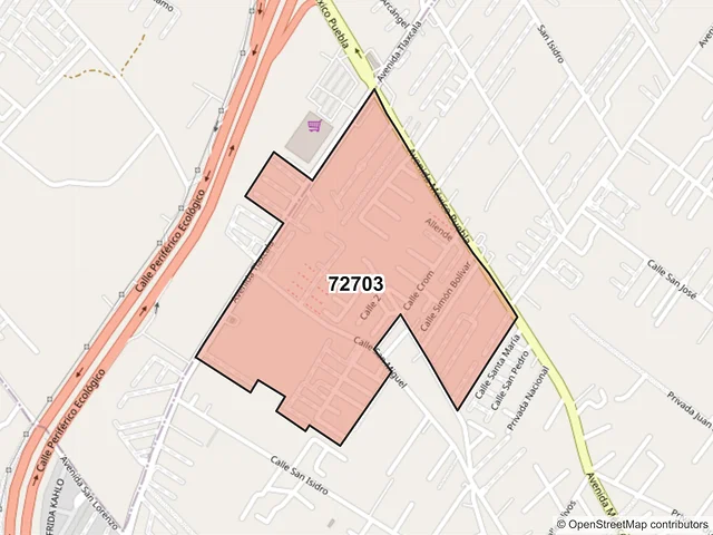 Mapa del código postal 72703, Cuautlancingo, Puebla