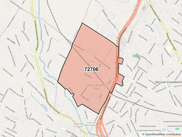 Mapa del código postal 72706, Cuautlancingo, Puebla