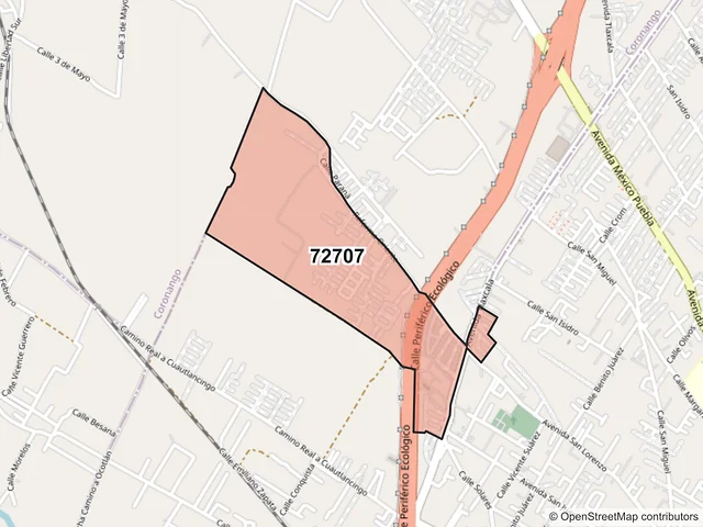 Mapa del código postal 72707, Cuautlancingo, Puebla