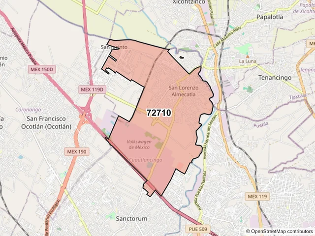 Mapa del código postal 72710, Cuautlancingo, Puebla