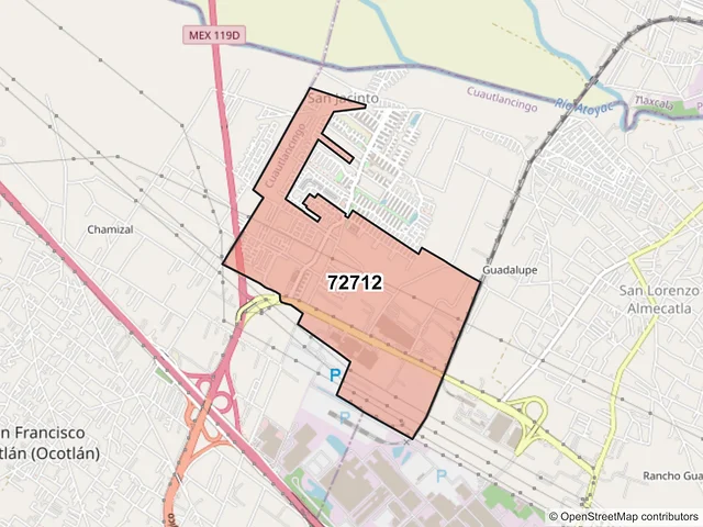 Mapa del código postal 72712, Cuautlancingo, Puebla