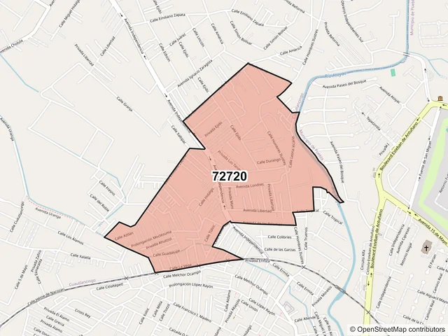 Mapa del código postal 72720, Cuautlancingo, Puebla