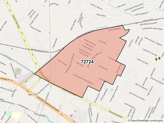 Mapa del código postal 72724, Cuautlancingo, Puebla