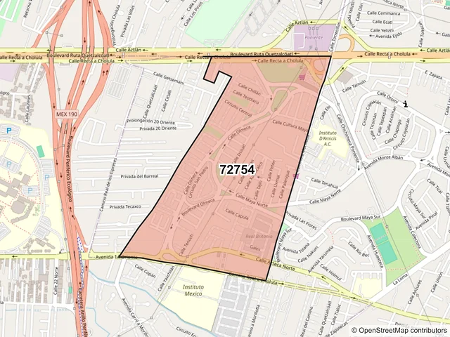 Mapa del código postal 72754, San Pedro Cholula, Puebla