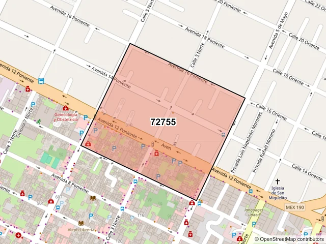 Mapa del código postal 72755, San Pedro Cholula, Puebla
