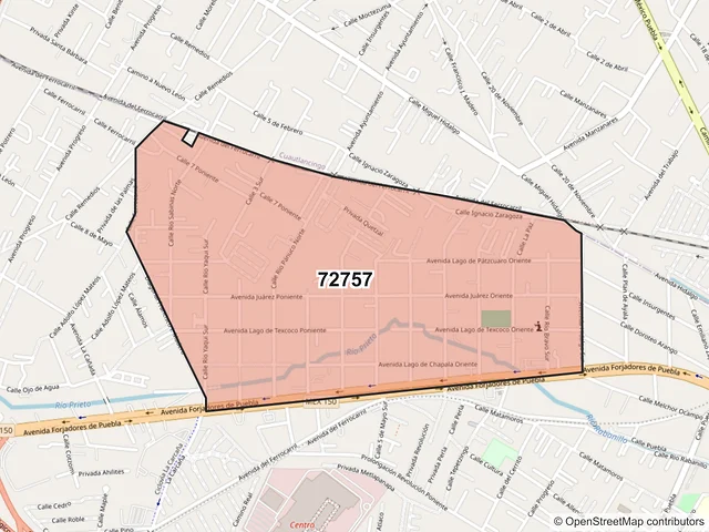 Mapa del código postal 72757, San Pedro Cholula, Puebla