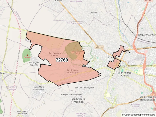 Mapa del código postal 72760, San Pedro Cholula, Puebla