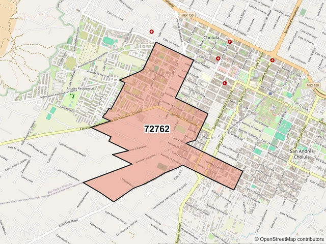 Mapa del código postal 72762, San Pedro Cholula, Puebla