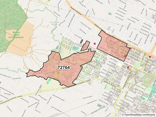 Mapa del código postal 72764, San Pedro Cholula, Puebla