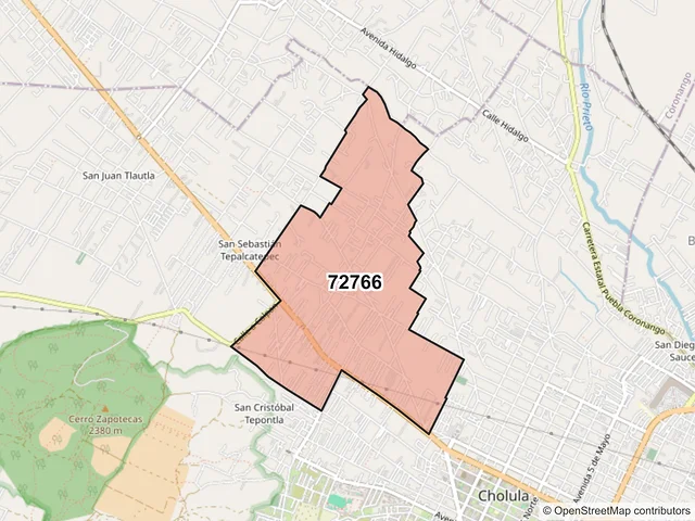 Mapa del código postal 72766, San Pedro Cholula, Puebla