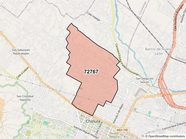 Mapa del código postal 72767, San Pedro Cholula, Puebla