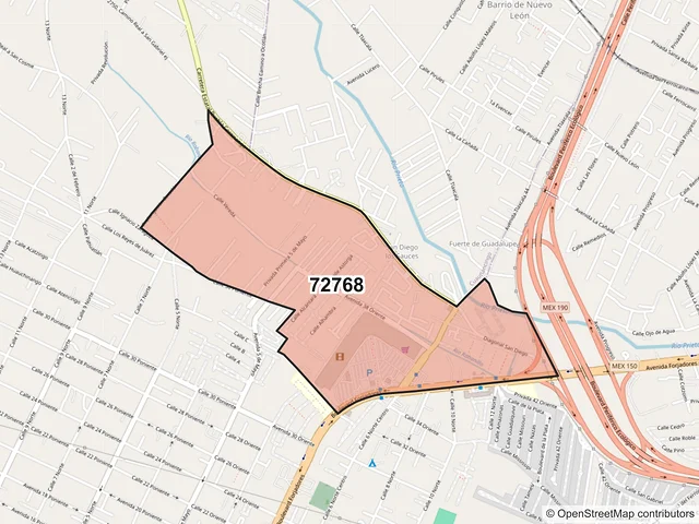 Mapa del código postal 72768, San Pedro Cholula, Puebla