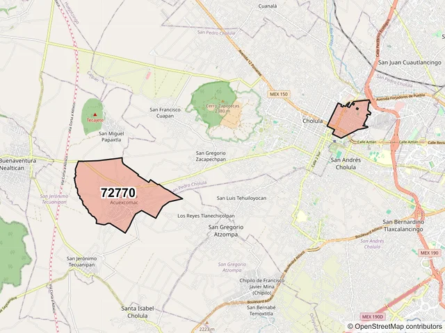 Mapa del código postal 72770, San Pedro Cholula, Puebla