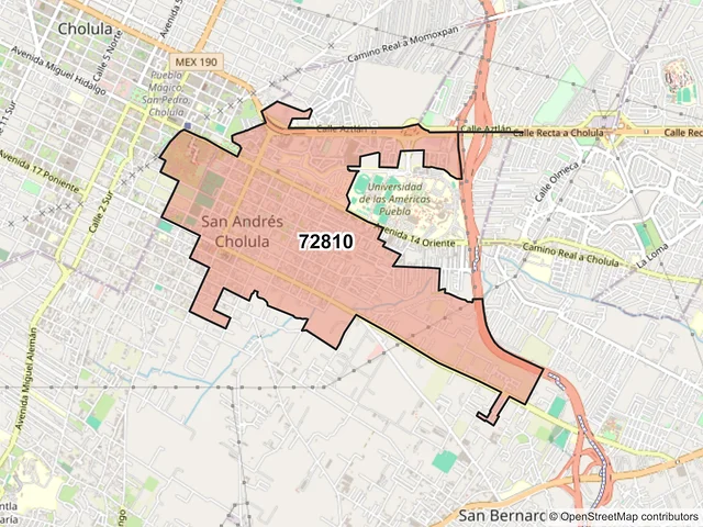Mapa del código postal 72810, San Andrés Cholula, Puebla