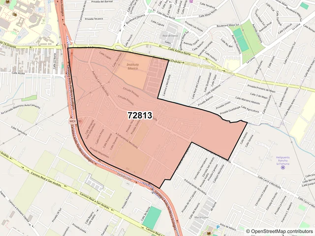 Mapa del código postal 72813, San Andrés Cholula, Puebla