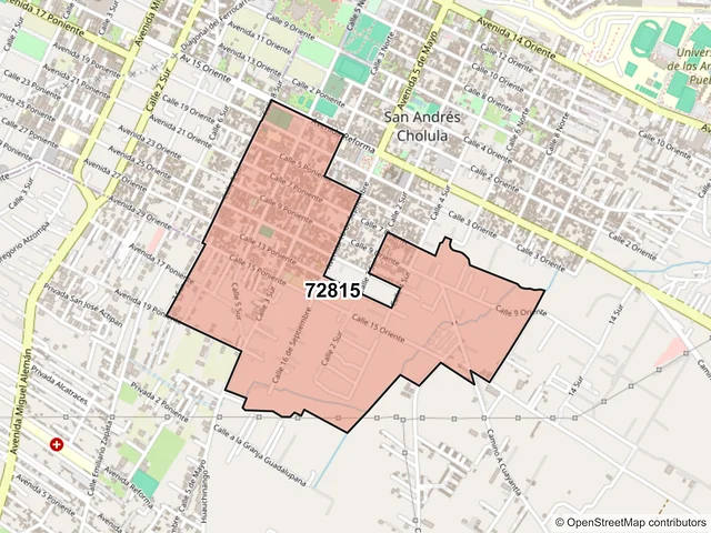 Mapa del código postal 72815, San Andrés Cholula, Puebla