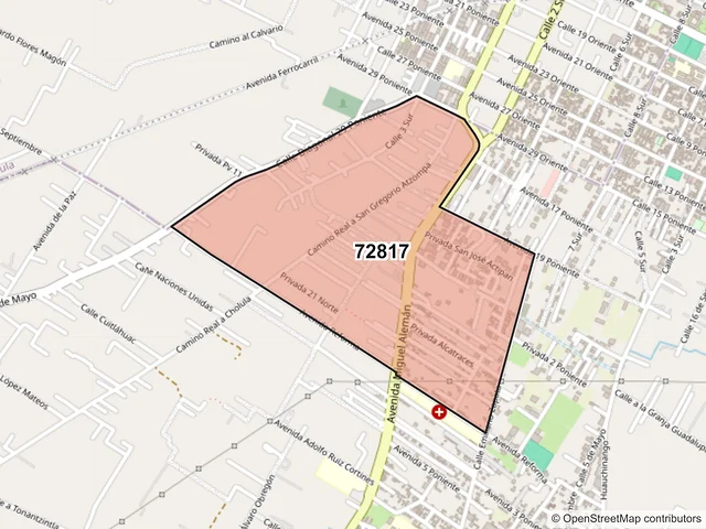 Mapa del código postal 72817, San Andrés Cholula, Puebla