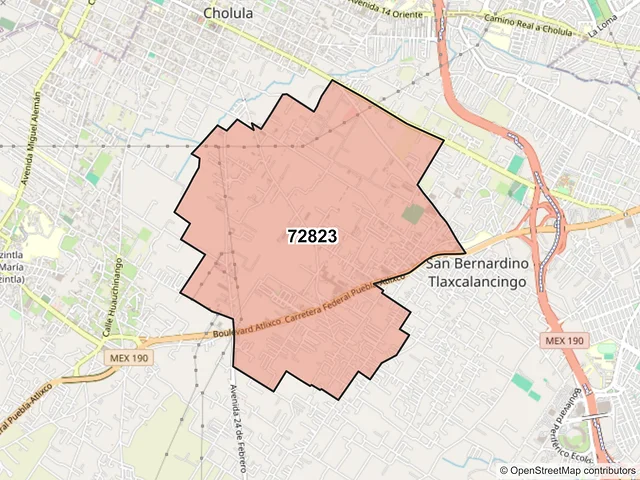 Mapa del código postal 72823, San Andrés Cholula, Puebla