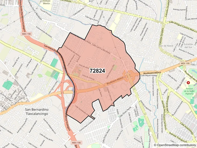 Mapa del código postal 72824, San Andrés Cholula, Puebla