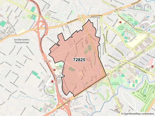 Mapa del código postal 72825, San Andrés Cholula, Puebla