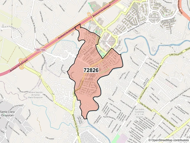 Mapa del código postal 72826, San Andrés Cholula, Puebla
