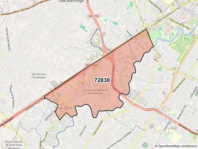 Mapa del código postal 72830, San Andrés Cholula, Puebla