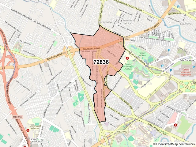 Mapa del código postal 72836, San Andrés Cholula, Puebla