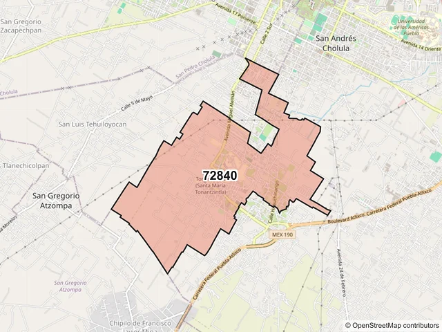 Mapa del código postal 72840, San Andrés Cholula, Puebla