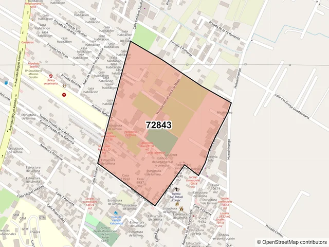 Mapa del código postal 72843, San Andrés Cholula, Puebla