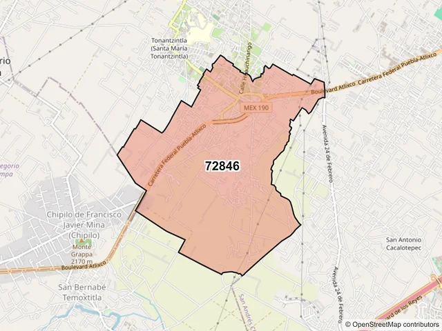 Mapa del código postal 72846, San Andrés Cholula, Puebla
