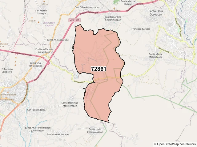 Mapa del código postal 72861, Ocoyucan, Puebla