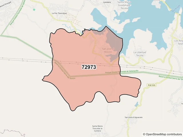 Mapa del código postal 72973, Puebla, Puebla