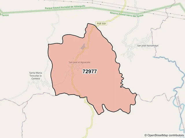 Mapa del código postal 72977, Puebla, Puebla