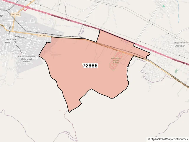 Mapa del código postal 72986, Amozoc, Puebla