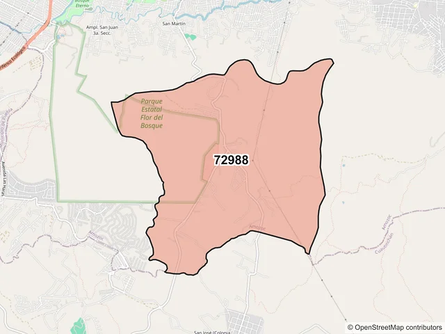 Mapa del código postal 72988, Amozoc, Puebla