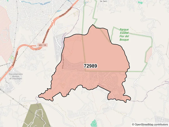 Mapa del código postal 72989, Amozoc, Puebla