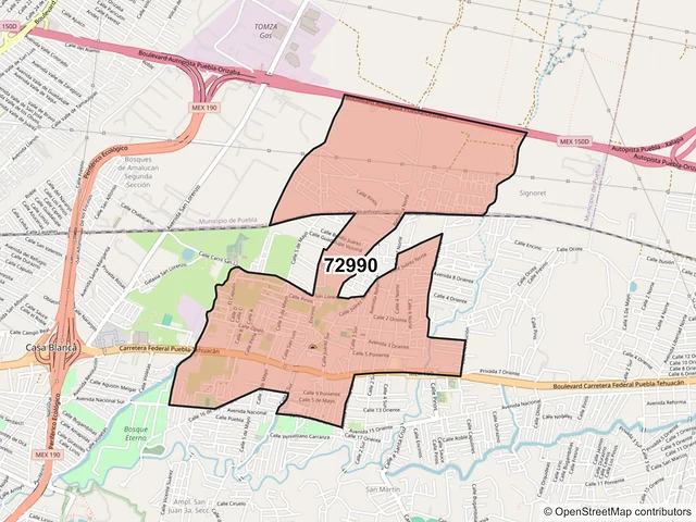 Mapa del código postal 72990, Amozoc, Puebla