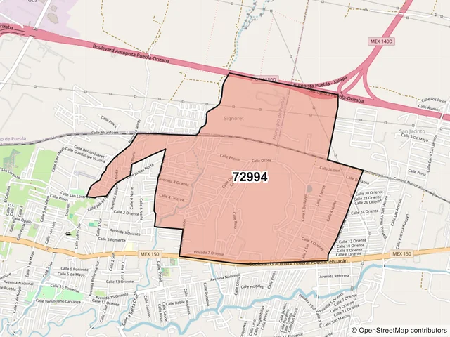 Mapa del código postal 72994, Amozoc, Puebla