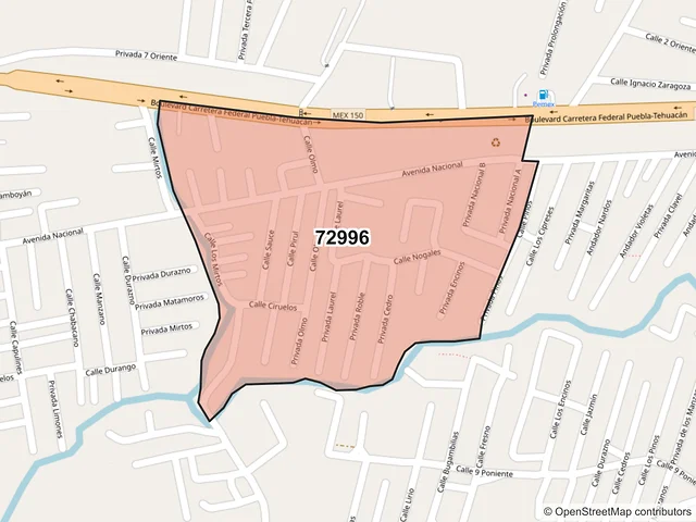 Mapa del código postal 72996, Amozoc, Puebla