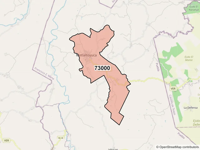 Mapa del código postal 73000, Francisco Z. Mena, Puebla