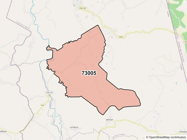 Mapa del código postal 73005, Francisco Z. Mena, Puebla