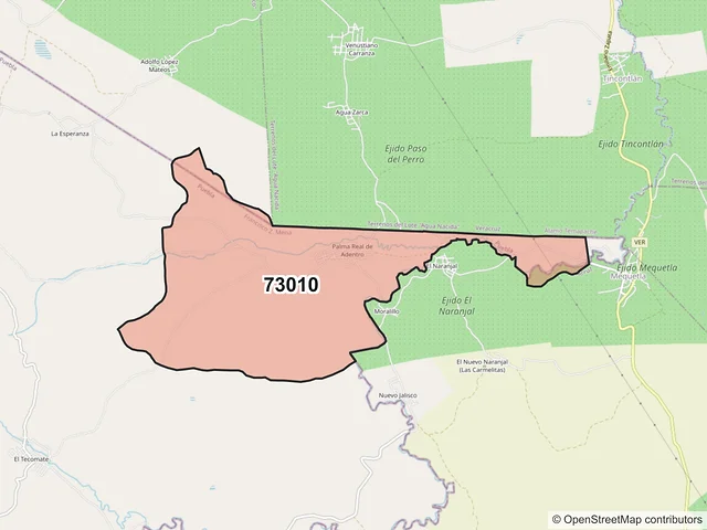 Mapa del código postal 73010, Francisco Z. Mena, Puebla