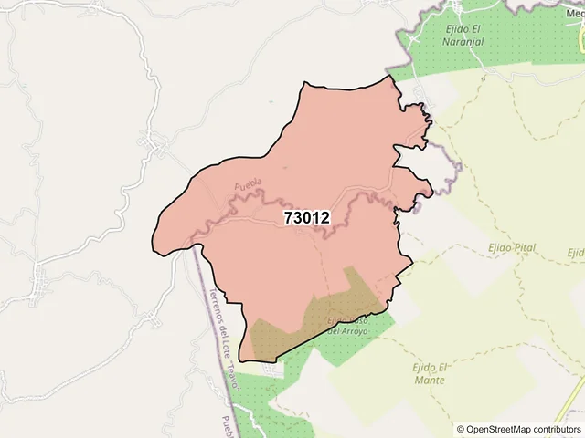 Mapa del código postal 73012, Francisco Z. Mena, Puebla
