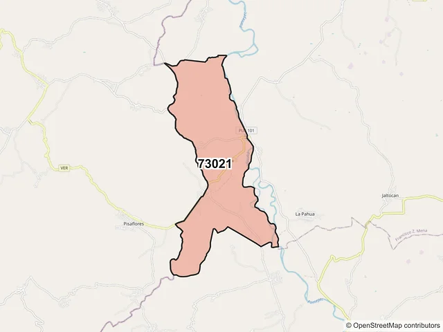 Mapa del código postal 73021, Pantepec, Puebla
