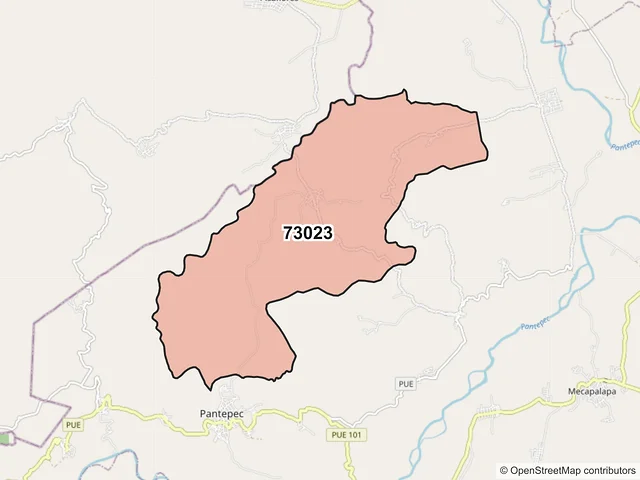 Mapa del código postal 73023, Pantepec, Puebla