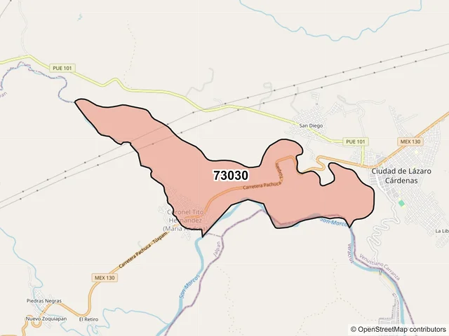 Mapa del código postal 73030, Venustiano Carranza, Puebla