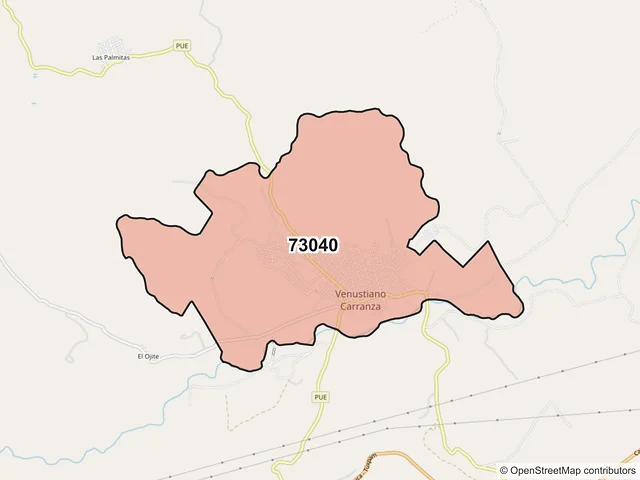 Mapa del código postal 73040, Venustiano Carranza, Puebla