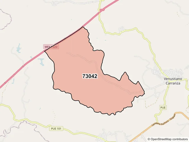 Mapa del código postal 73042, Venustiano Carranza, Puebla